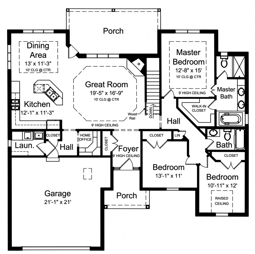 Floor Plan First Story of Traditional Plan #169-1033