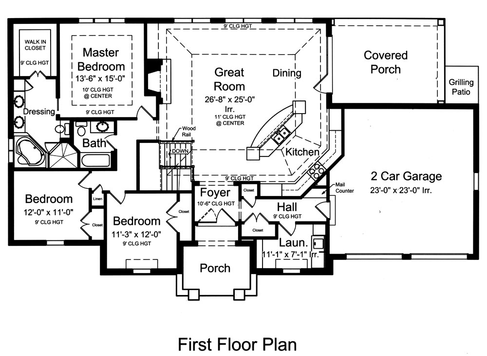 Floor Plan First Story of Traditional Plan #169-1034