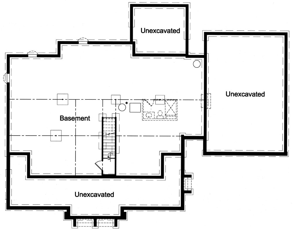 Floor Plan Basement of Cape Cod Plan #169-1035