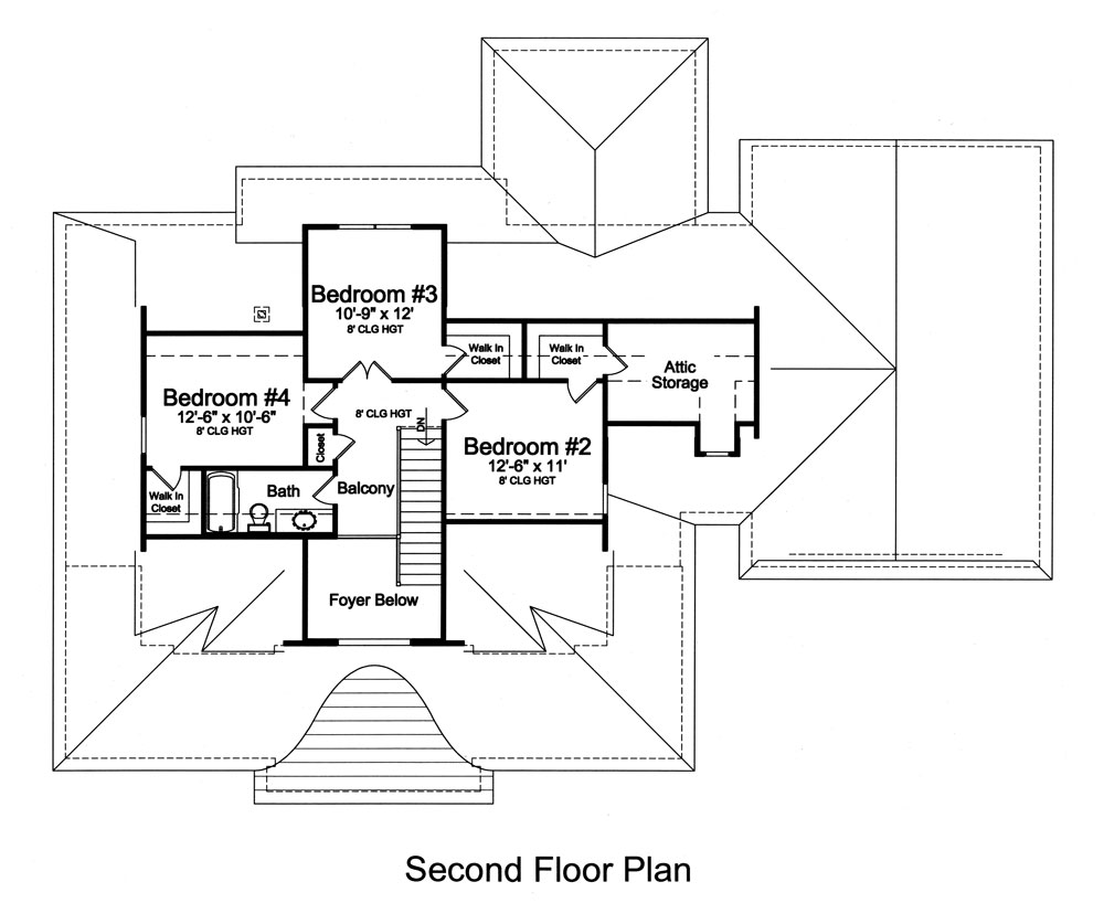 Floor Plan Second Story of Cape Cod Plan #169-1035