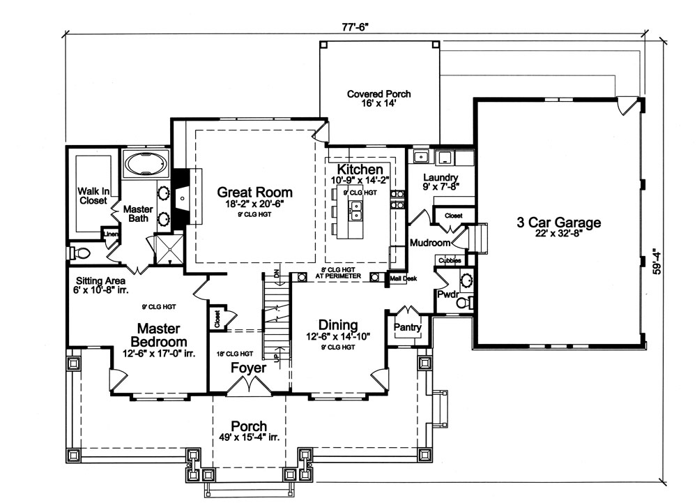 Floor Plan First Story of Cape Cod Plan #169-1035