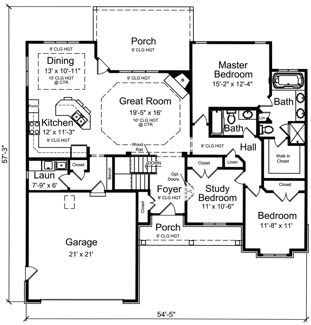 Floor Plan First Story of Cottage Plan #169-1036