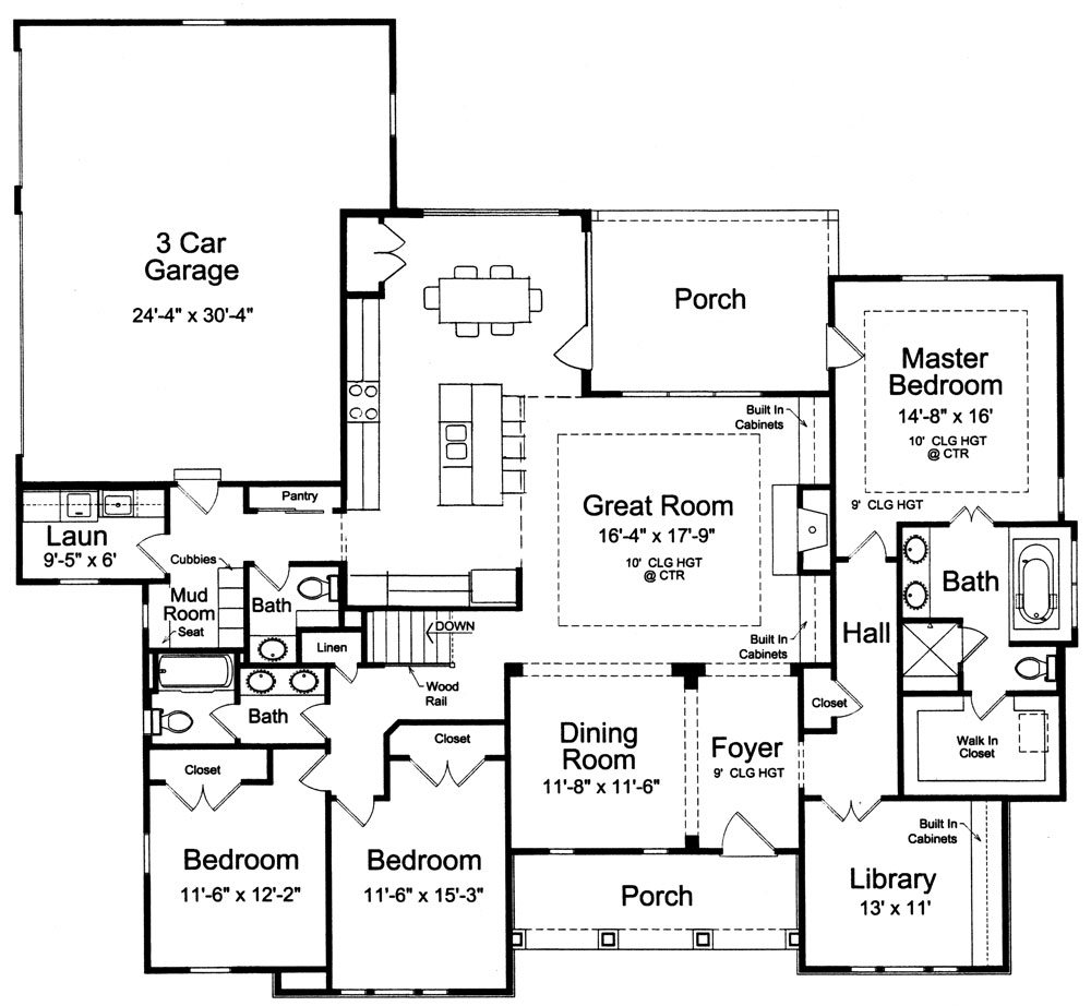 Floor Plan First Story of Craftsman Plan #169-1038
