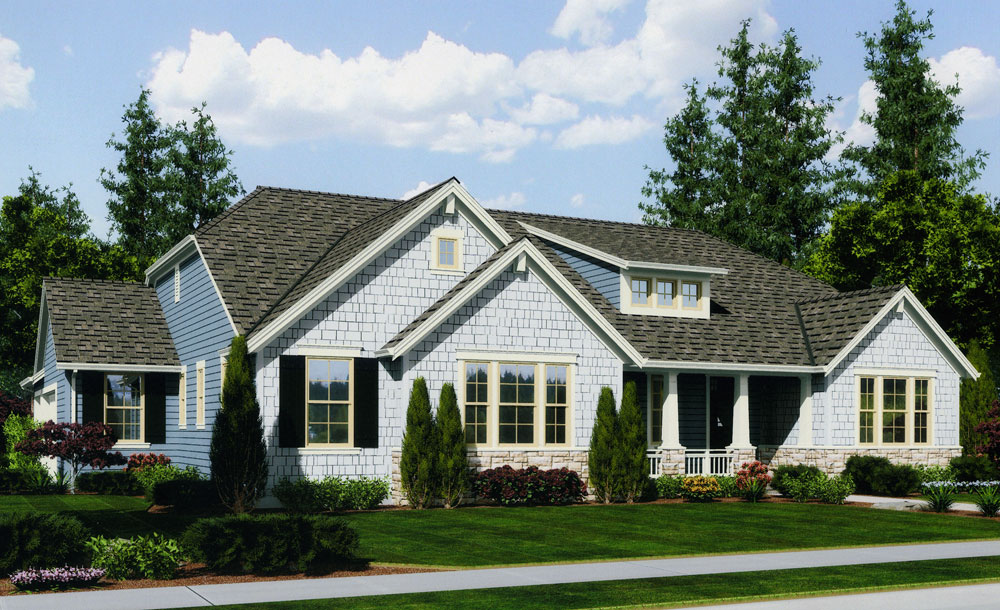 Front elevation of Craftsman home (ThePlanCollection: House Plan #169-1038)