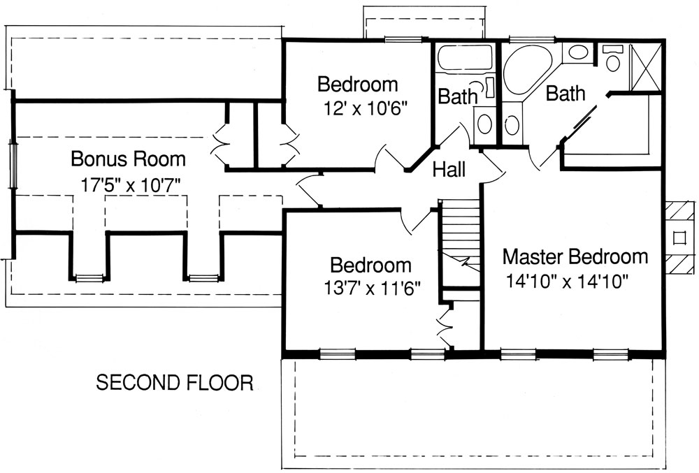 Floor Plan Second Story of Traditional Plan #169-1039