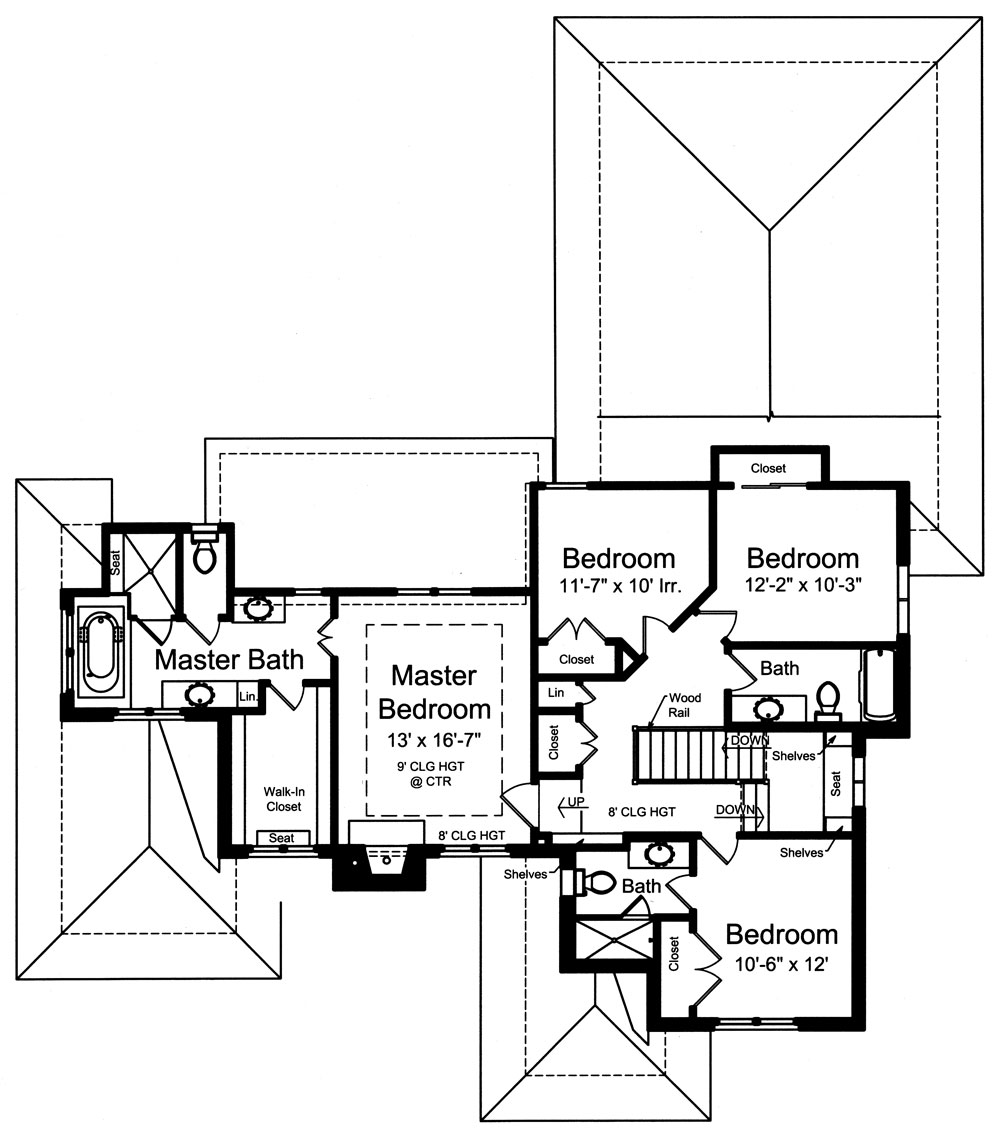 Floor Plan Second Story of French Plan #169-1051