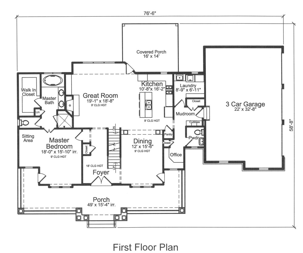 Floor Plan First Story of Cape Cod Plan #169-1052