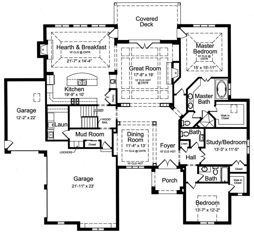 Floor Plan First Story of Ranch Plan #169-1053