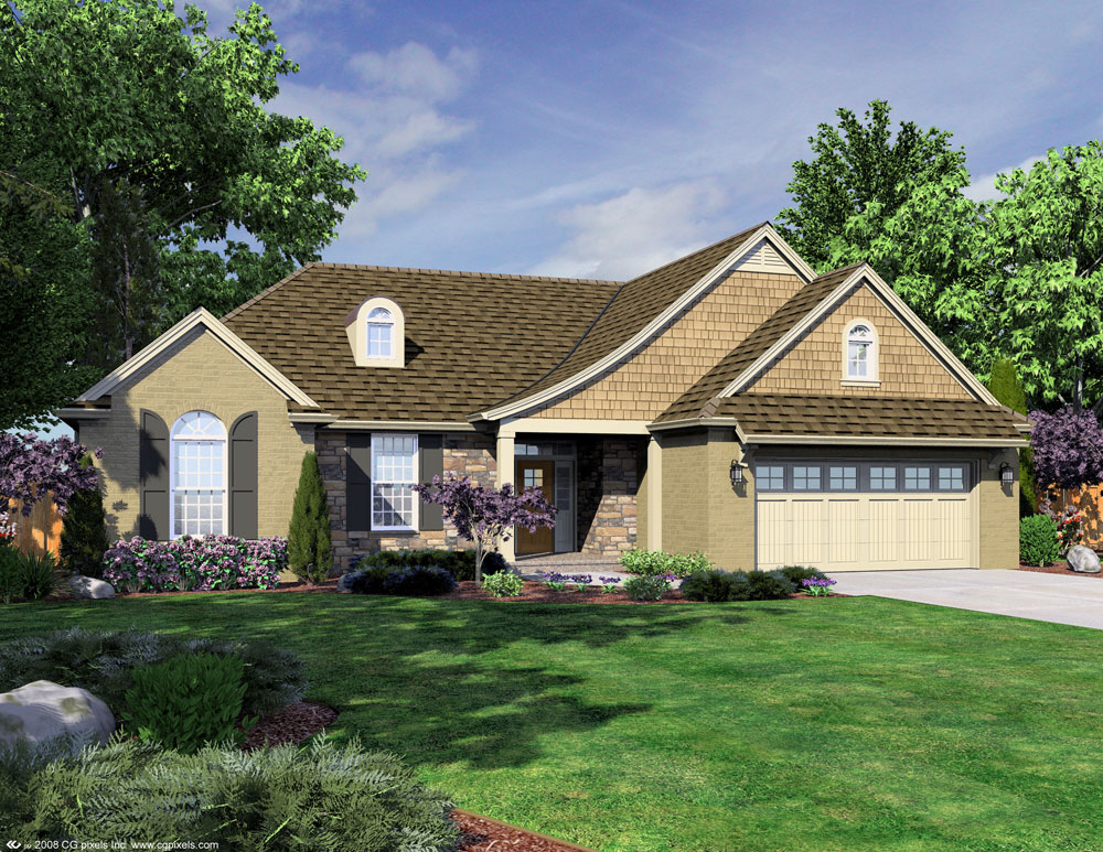 Front elevation of Ranch home (ThePlanCollection: House Plan #169-1054)