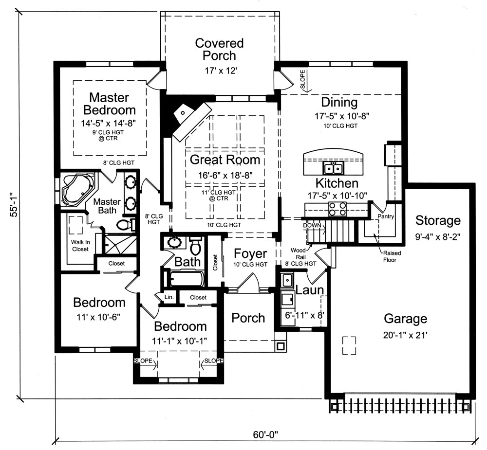 Floor Plan First Story of Craftsman Plan #169-1055