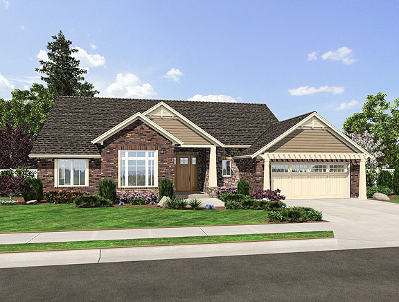 Front elevation of Craftsman home (ThePlanCollection: House Plan #169-1055)