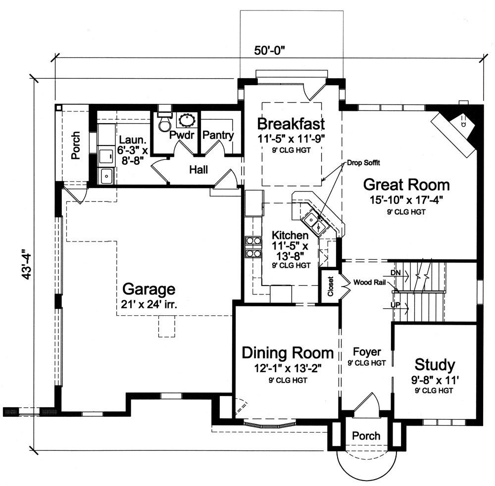 Floor Plan First Story of Tudor Plan #169-1057