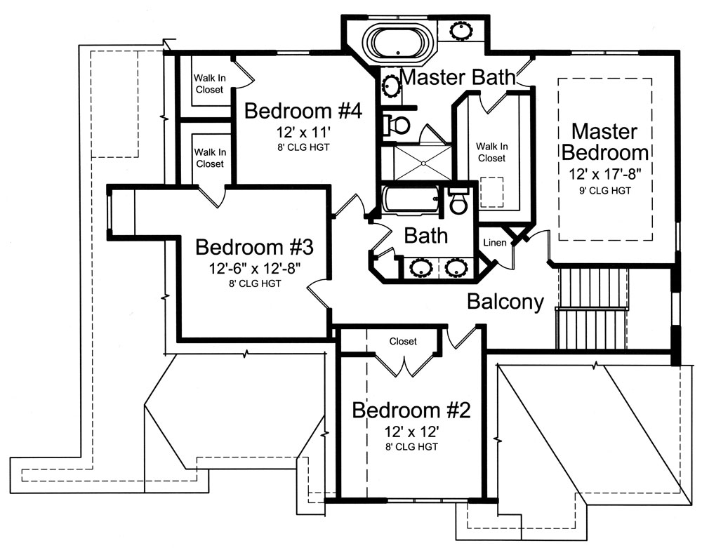 Floor Plan Second Story of Tudor Plan #169-1057