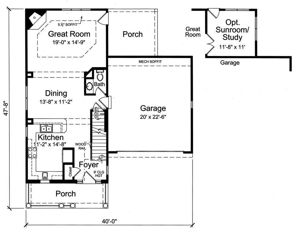 Floor Plan First Story of Traditional Plan #169-1058