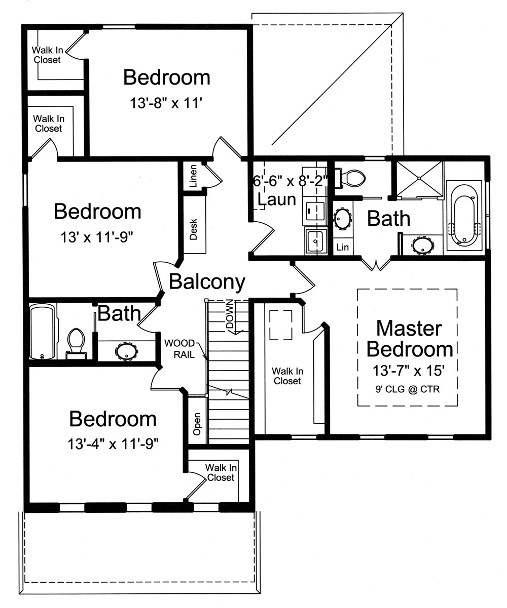 Floor Plan Second Story of Traditional Plan #169-1058