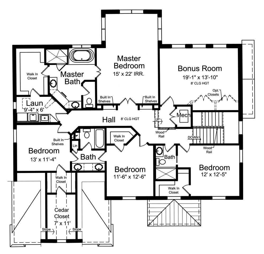 Floor Plan Second Story of Traditional Plan #169-1059
