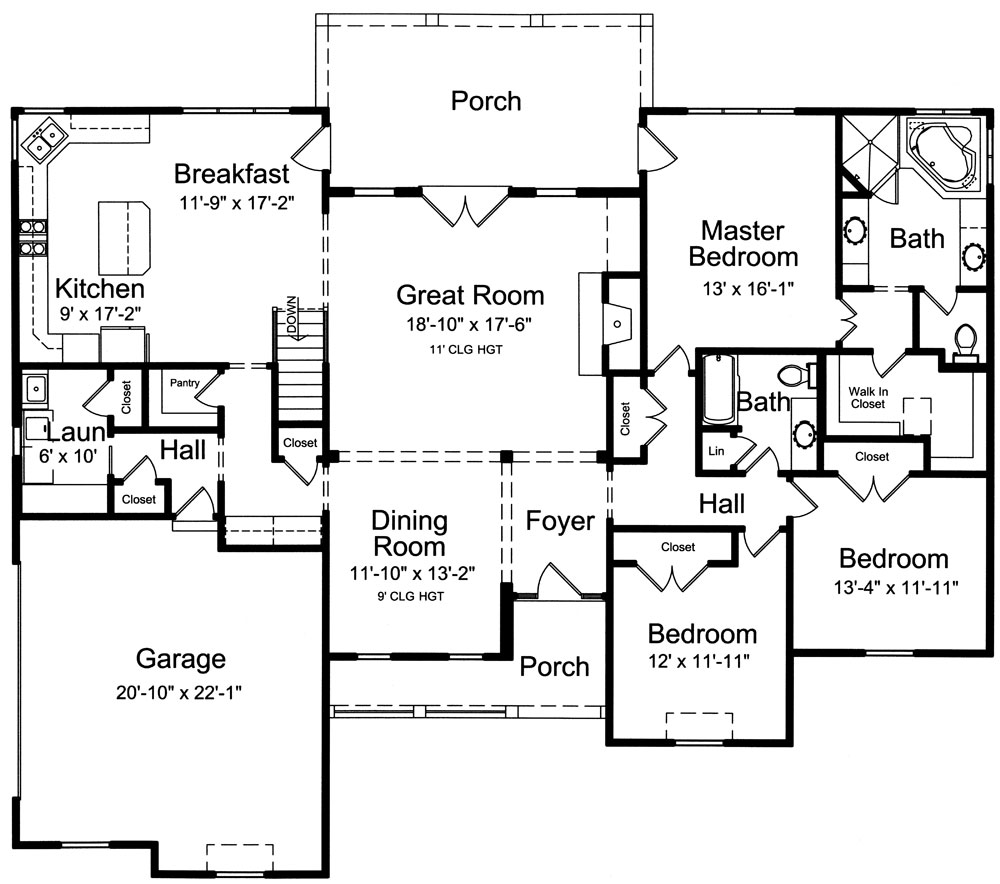 Floor Plan First Story of Traditional Plan #169-1067