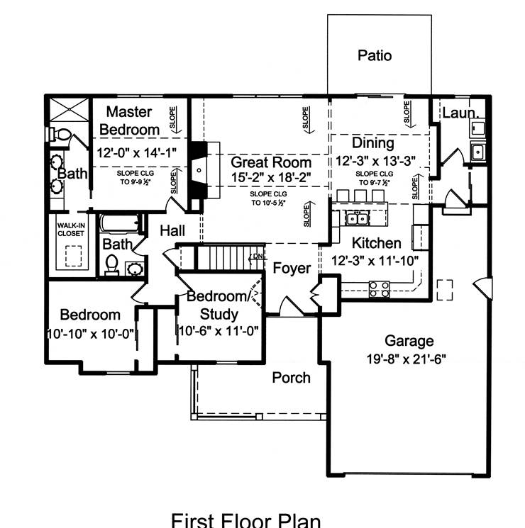 Floor Plan First Story of Traditional Plan #169-1088