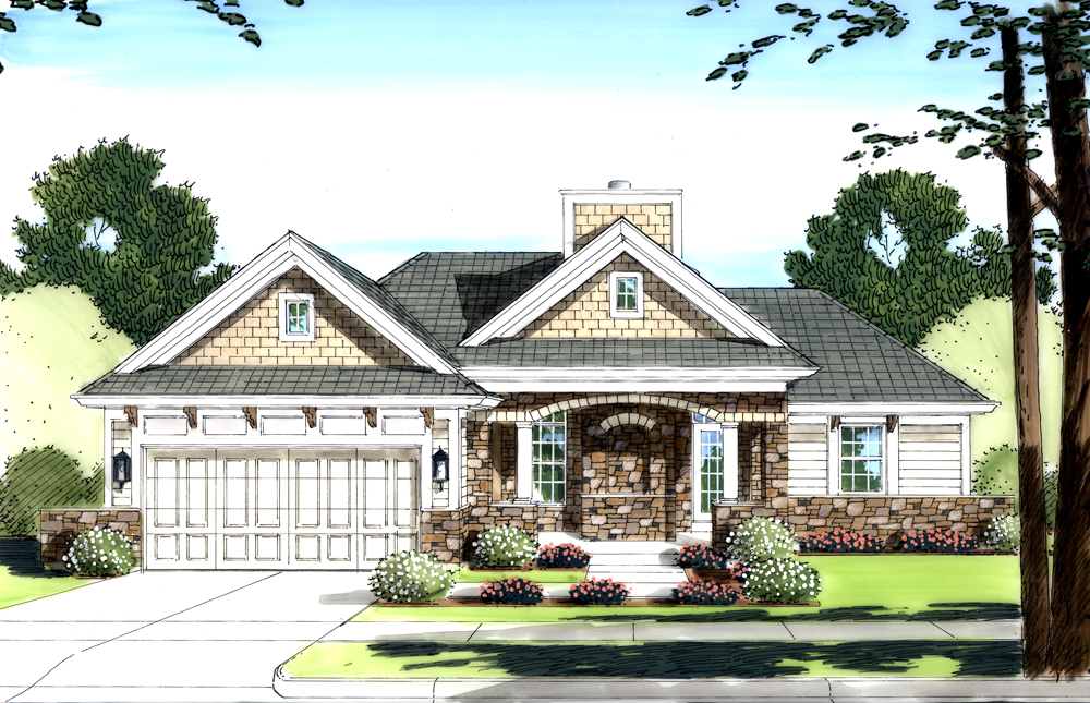 Front elevation of Contemporary home (ThePlanCollection: House Plan #169-1090)