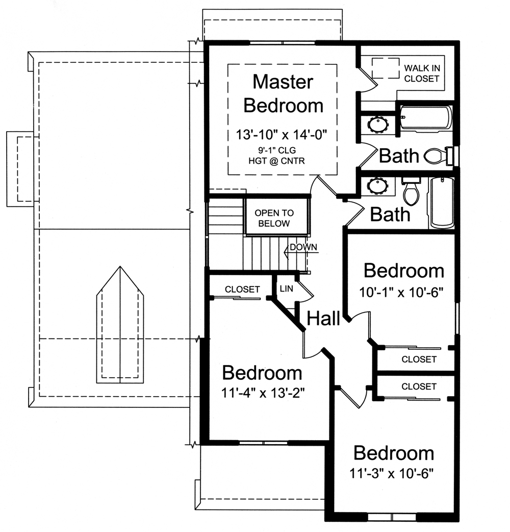 Floor Plan Second Story of Traditional Plan #169-1091