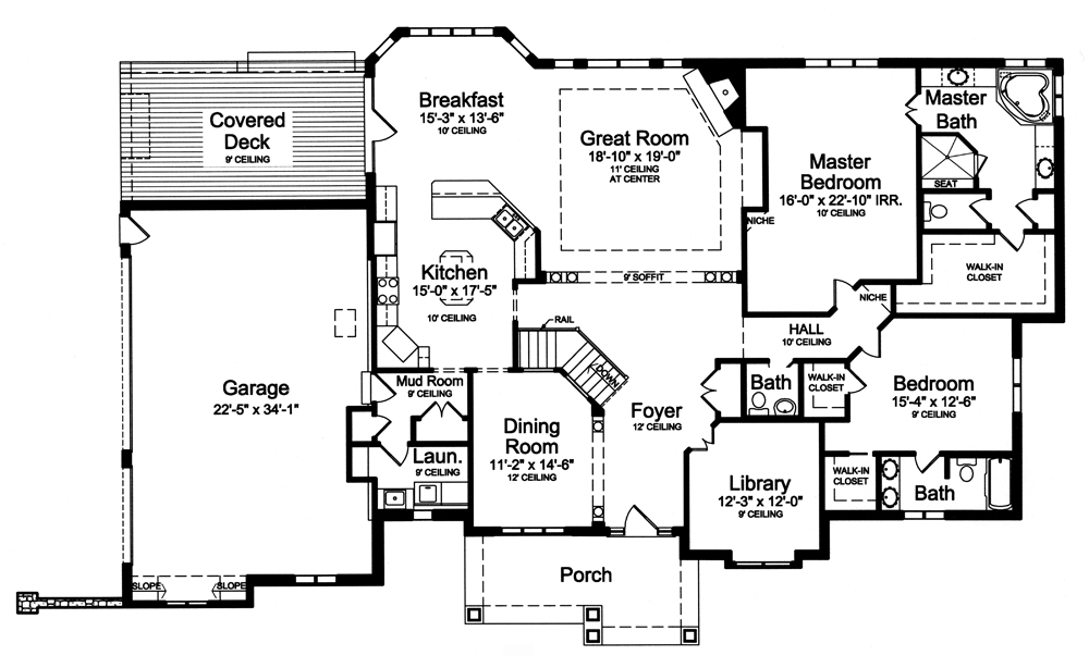Floor Plan First Story of Craftsman Plan #169-1092