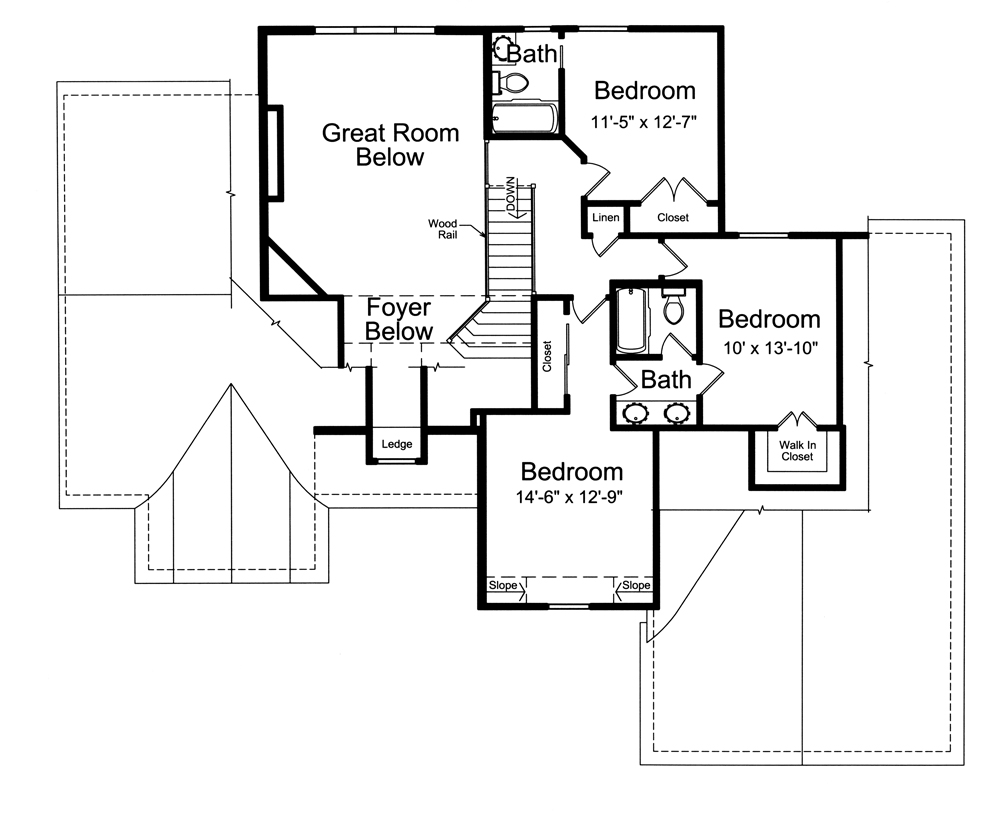 Floor Plan Second Story of Traditional Plan #169-1096