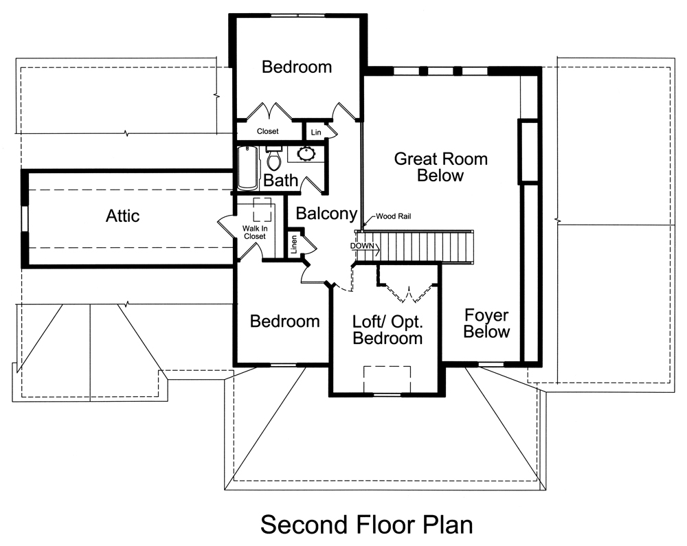 Floor Plan Second Story of Colonial Plan #169-1098