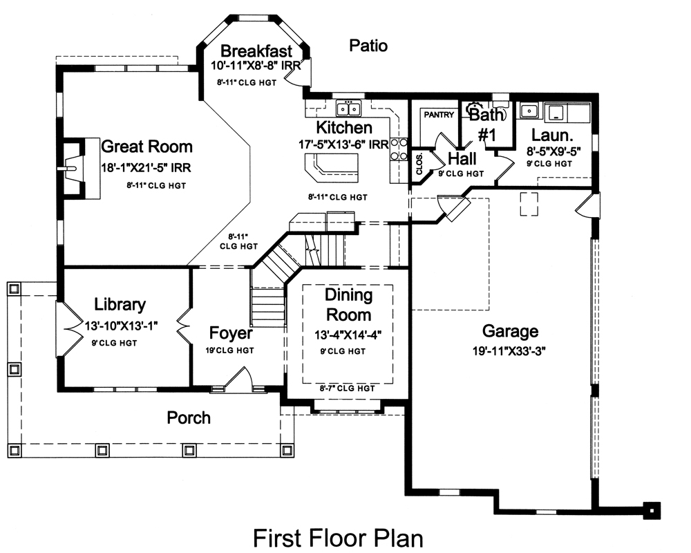 Floor Plan First Story of Craftsman Plan #169-1099
