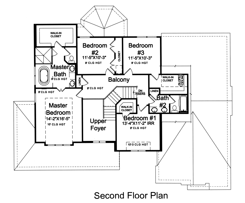 Floor Plan Second Story of Craftsman Plan #169-1099