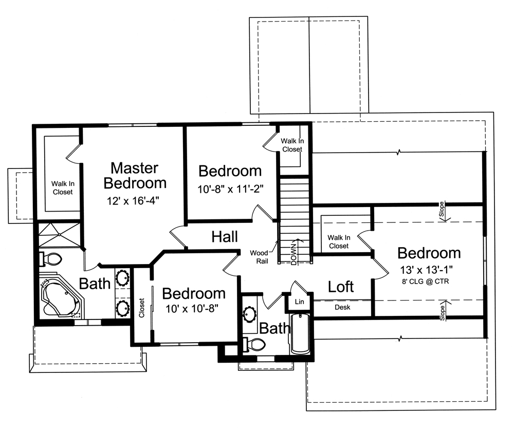 Floor Plan Second Story of Traditional Plan #169-1101