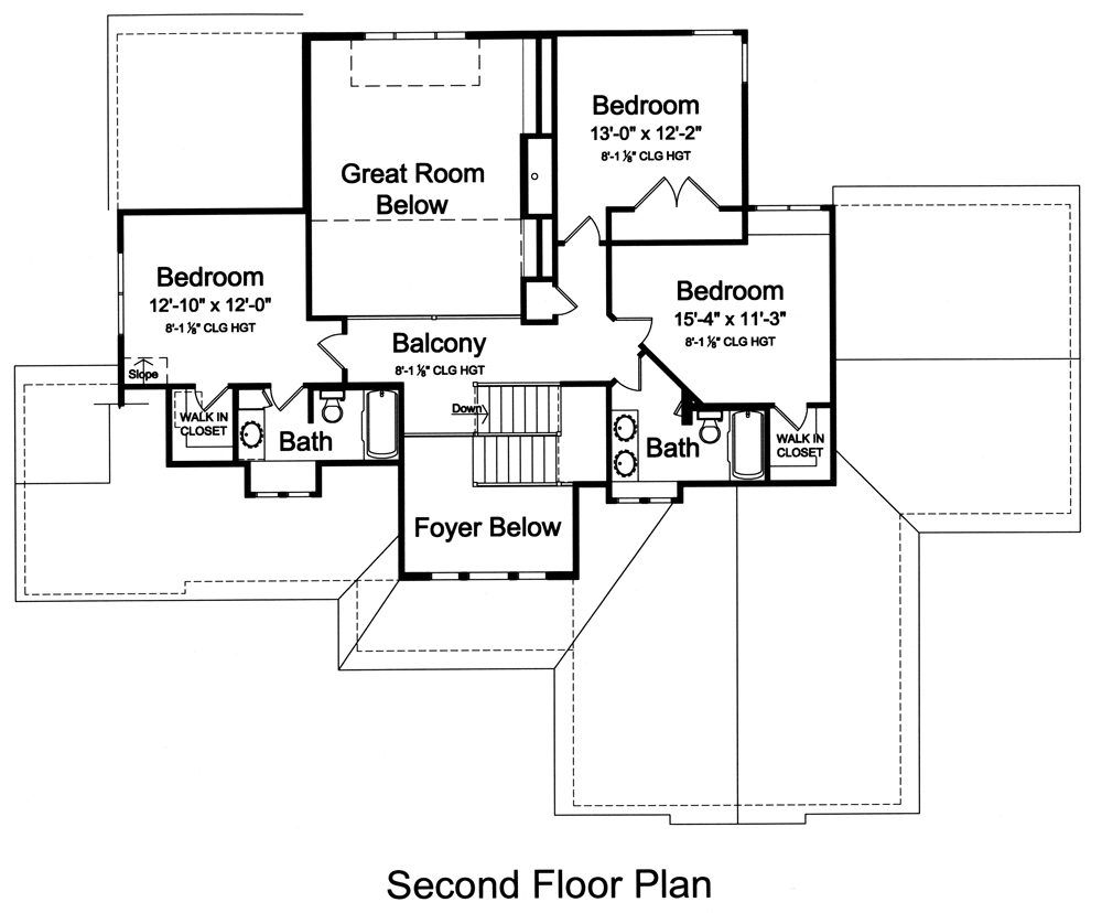 Floor Plan Second Story of Craftsman Plan #169-1102