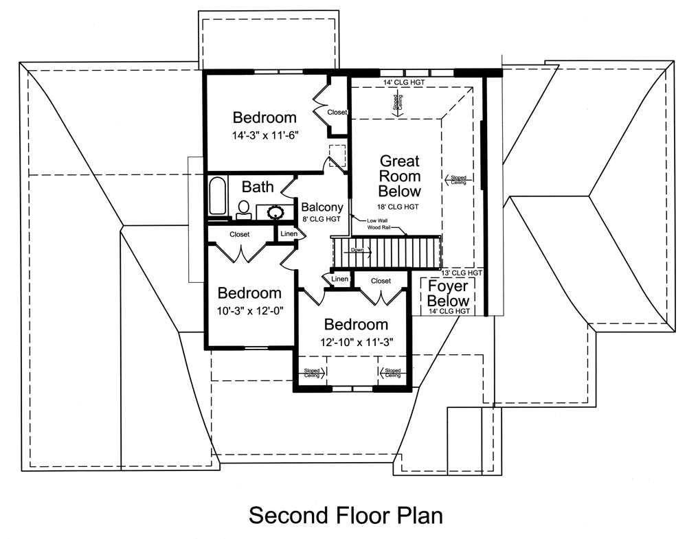 Floor Plan Second Story of European Plan #169-1106