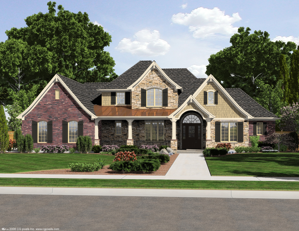 Front elevation of European home (ThePlanCollection: House Plan #169-1106)