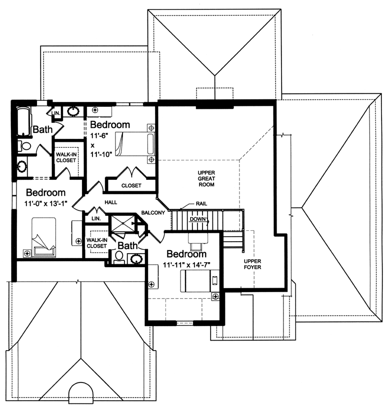 Floor Plan Second Story of Craftsman Plan #169-1108