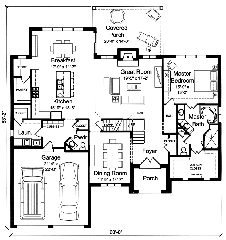 Floor Plan First Story of Craftsman Plan #169-1108