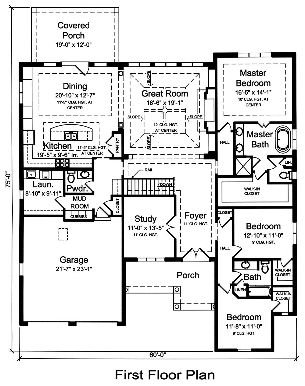 Floor Plan First Story of European Plan #169-1128