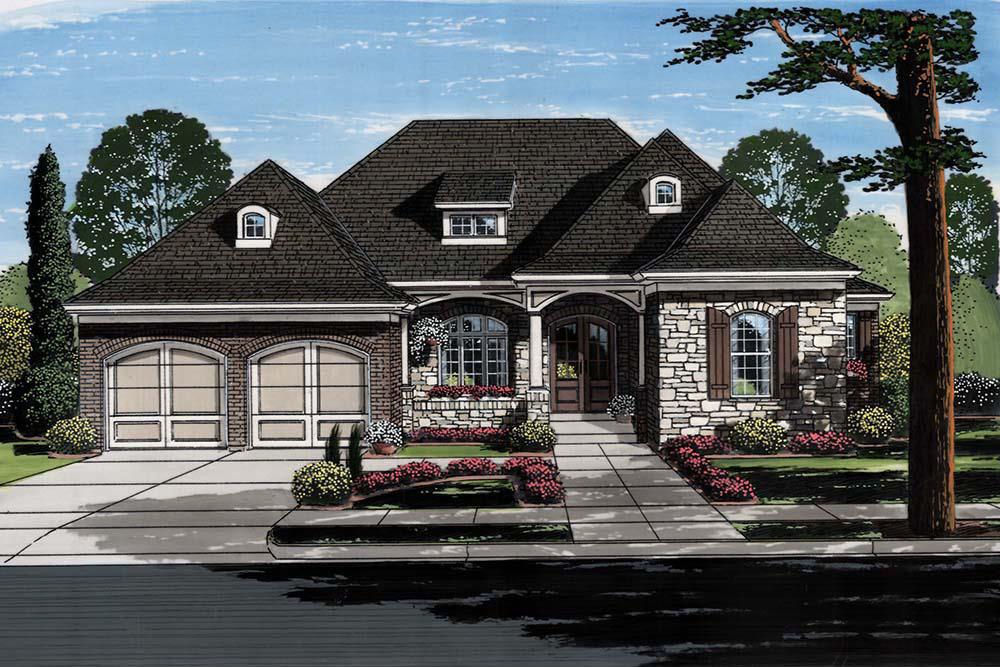 Front elevation of European home (ThePlanCollection: House Plan #169-1128)