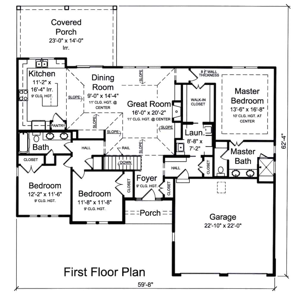 Floor Plan Main Level of Craftsman Plan #169-1129