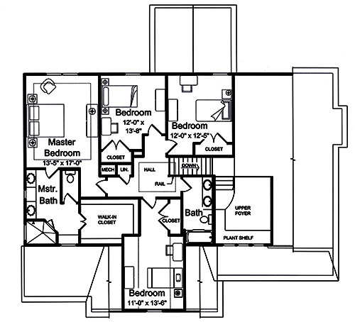 Floor Plan Second Story of Craftsman Plan #169-1131