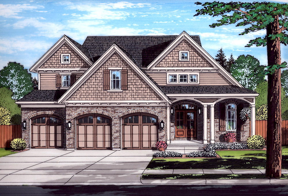 Front elevation of Craftsman home (ThePlanCollection: House Plan #169-1131)