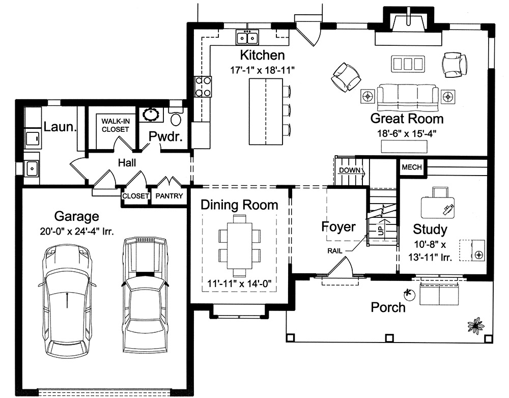 Floor Plan First Story of Traditional Plan #169-1132