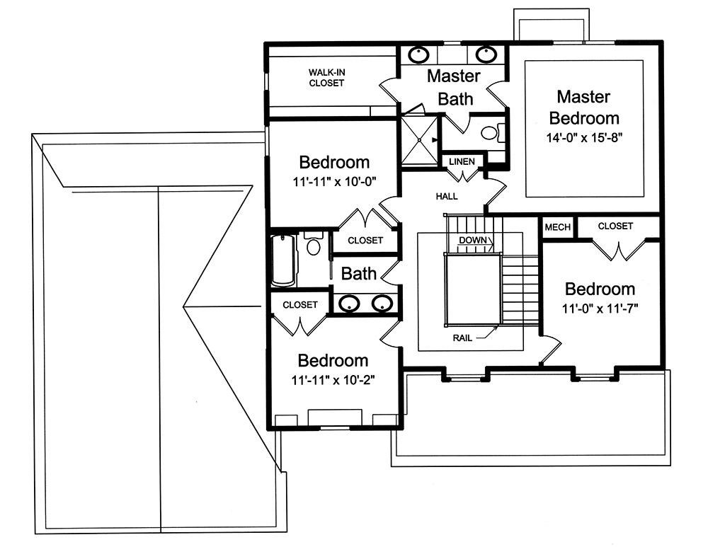 Floor Plan Second Story of Traditional Plan #169-1132