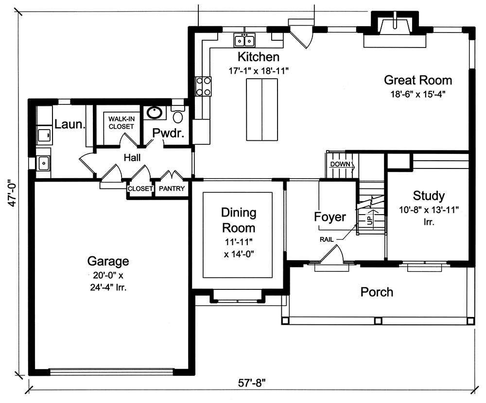 Floor Plan First Story of Traditional Plan #169-1132