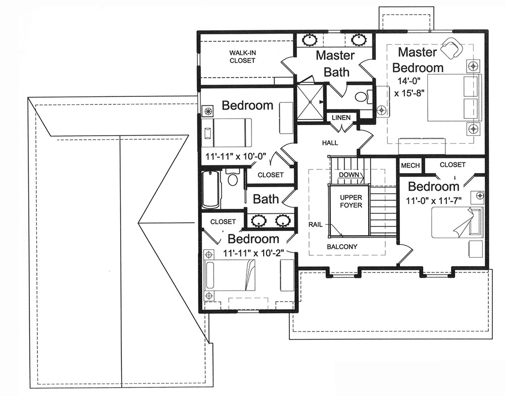 Floor Plan Second Story of Traditional Plan #169-1132