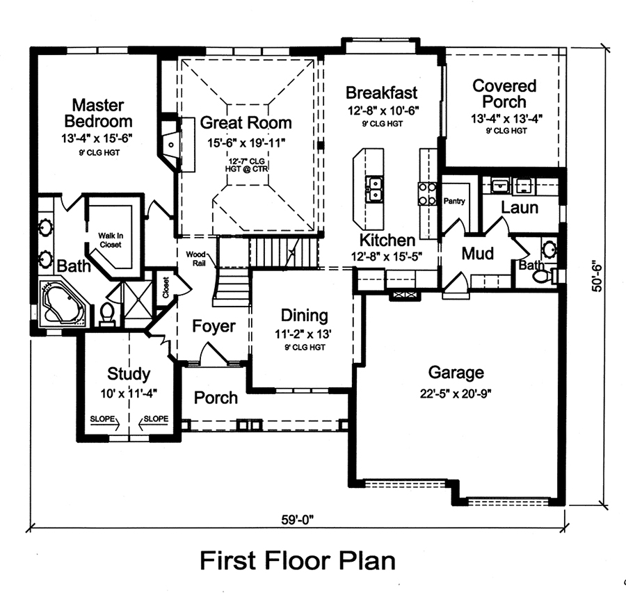 Floor Plan First Story of Craftsman Plan #169-1133