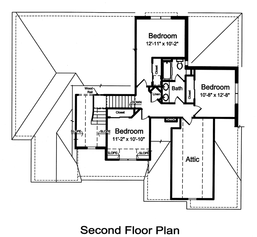 Floor Plan Second Story of Craftsman Plan #169-1133