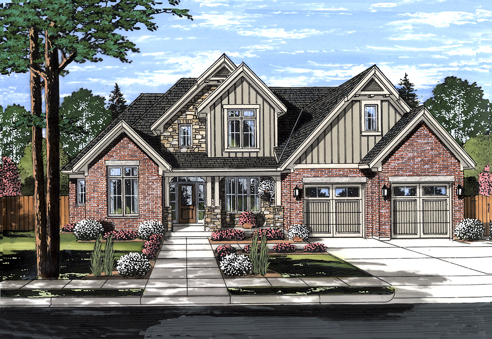 Front elevation of Craftsman home (ThePlanCollection: House Plan #169-1133)