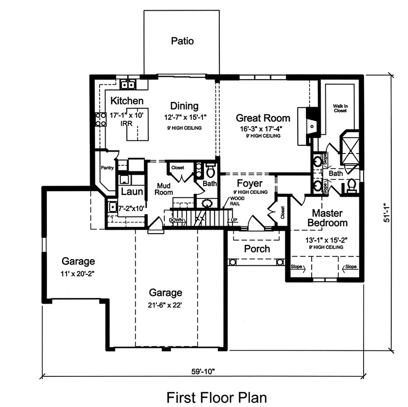 Floor Plan First Story of Craftsman Plan #169-1134