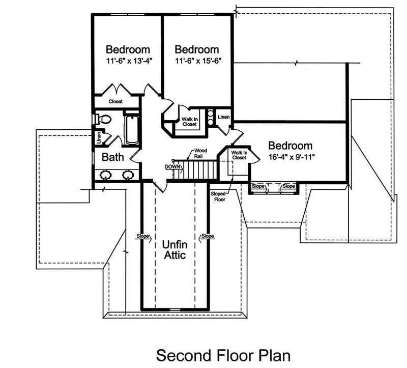 Floor Plan Second Story of Craftsman Plan #169-1134