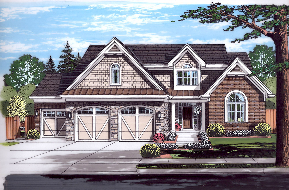 Front elevation of Craftsman home (ThePlanCollection: House Plan #169-1134)